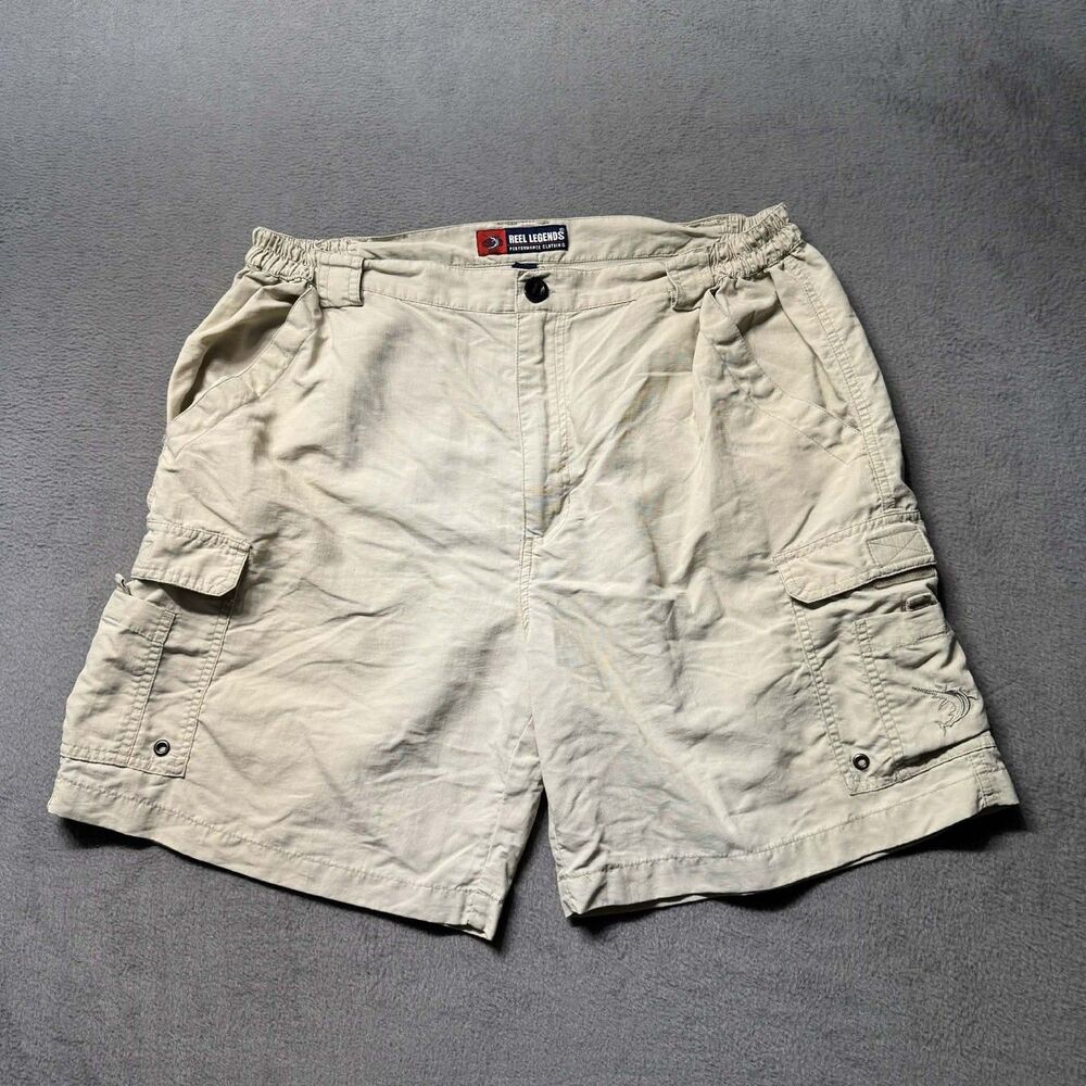 Reel Legends Mens 38 Cargo Shorts Beige Fishing Outdoor Utility Nylon EUC